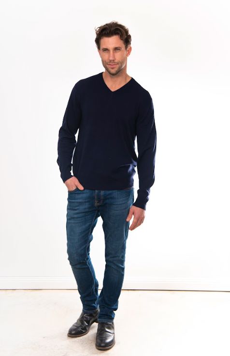 BRIDGE AND LORD ESSENTIAL VEE NECK PULLOVER WOOLSTATION - CLOTHING BRIDGE AND LORD 3XL NAVY 