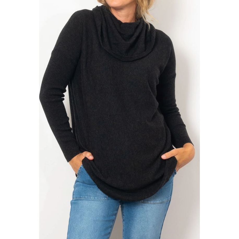 BRIDGE AND LORD KYLIE ESSENTIAL CURVED HEM COWL NECK WOOLSTATION - CLOTHING BRIDGE AND LORD L COAL 