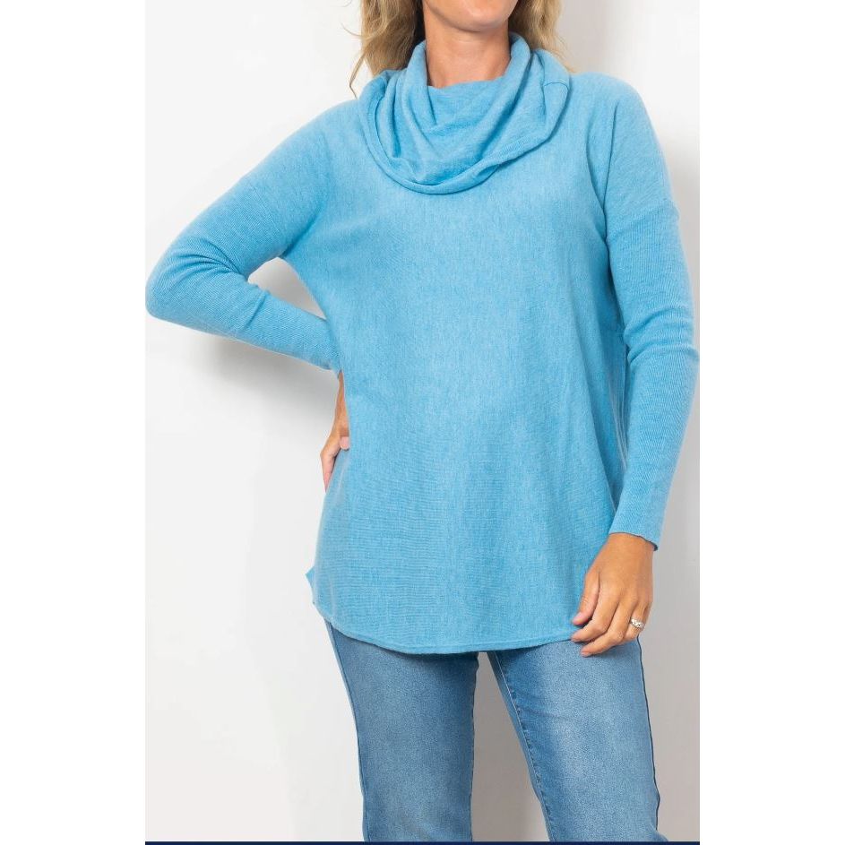 BRIDGE AND LORD KYLIE ESSENTIAL CURVED HEM COWL NECK WOOLSTATION - CLOTHING BRIDGE AND LORD L FROSTED BLUE 