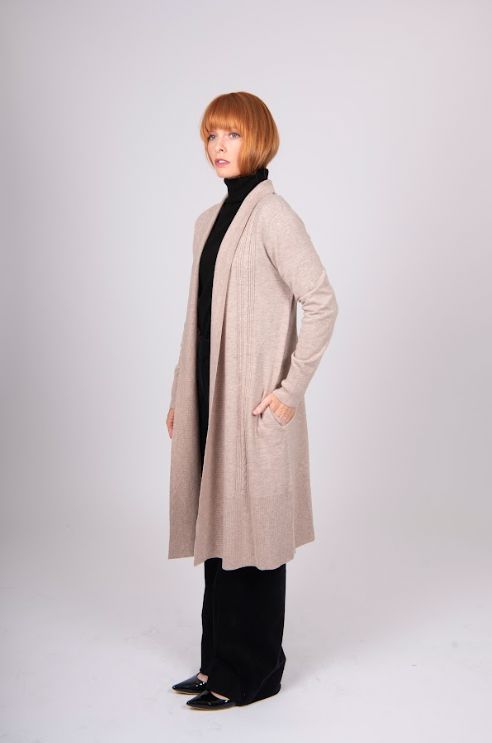 BRIDGE AND LORD LONGLINE CABLE AND RIB TRIM CARDIGAN WOOLSTATION - CLOTHING BRIDGE AND LORD 