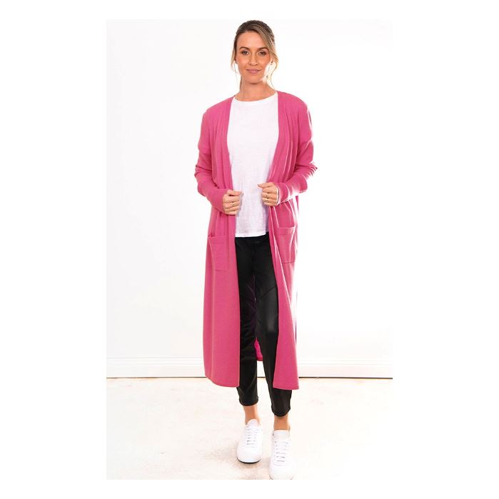 BRIDGE AND LORD LONGLINE CARDIGAN WOOLSTATION - CLOTHING BRIDGE AND LORD L PINK ROSE 
