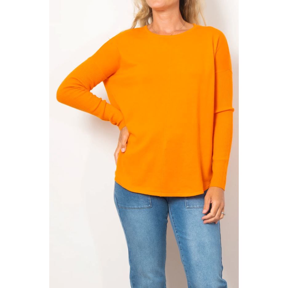 BRIDGE AND LORD QUEEN ESSENTIAL CURVED HEM CREW WOOLSTATION - CLOTHING BRIDGE AND LORD L PAPAYA 