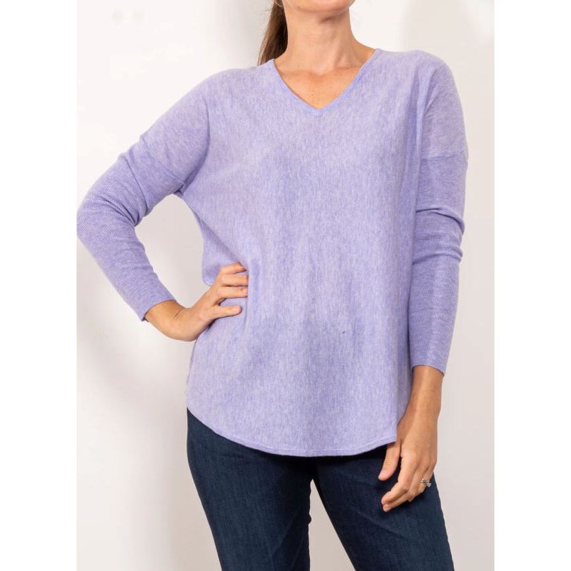 BRIDGE AND LORD SLIM FIT CURVED HEM VEE PULLOVER WOOLSTATION - CLOTHING BRIDGE AND LORD L Lilac 