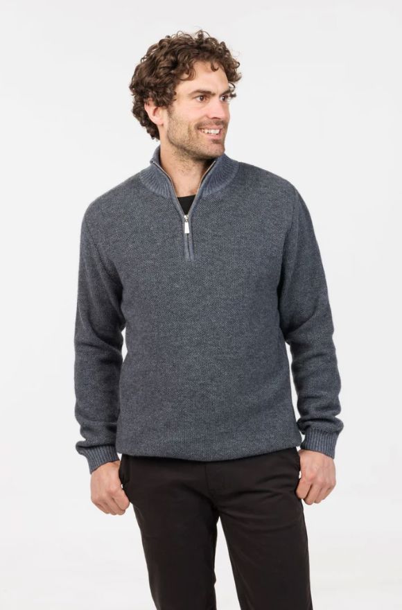 NATIVE WORLD TEXTURED HALF ZIP SWEATER WOOLSTATION - CLOTHING NATIVE WORLD L SKY 