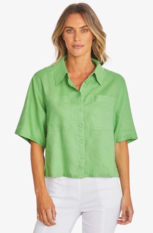 PINGPONG EFFIE CROP LINEN SHIRT WOOLSTATION - CLOTHING PINGPONG 10 CLOVER 