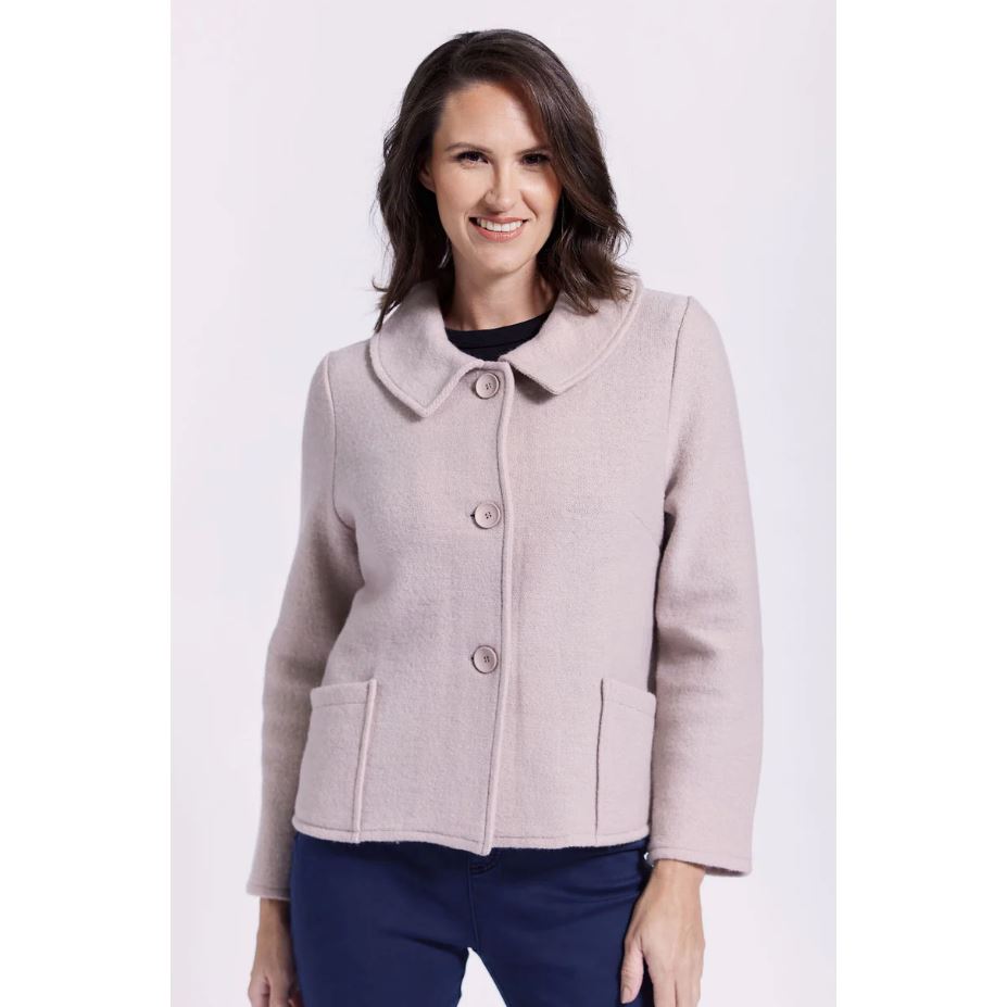 SEE SAW 100% BOILED WOOL AUDREY COLLAR JACKET WOOLSTATION - CLOTHING SEE SAW L STONE 