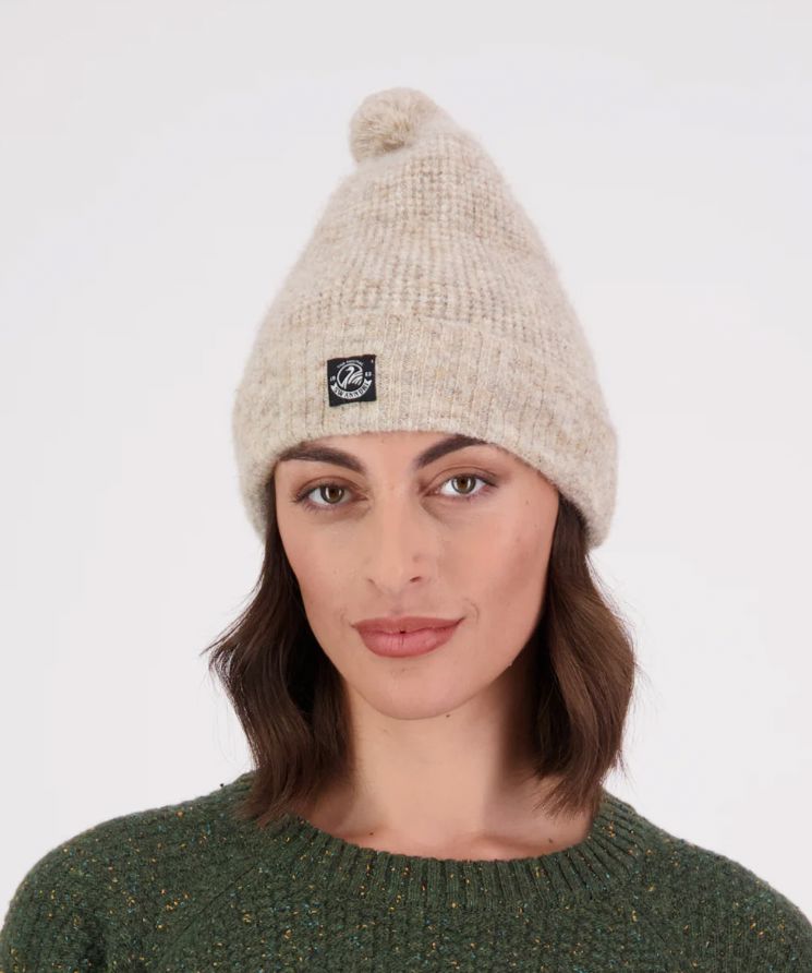 SWANNDRI HUTTON TURN UP BOBBLE BEANIE WOOLSTATION - ACCESSORIES SWANNDRI TAUPE 