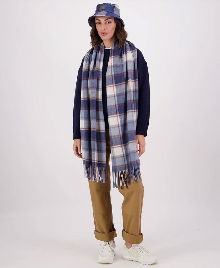 SWANNDRI WOMENS WIDE SCARF WOOLSTATION - ACCESSORIES SWANNDRI FITZROY CHECK 