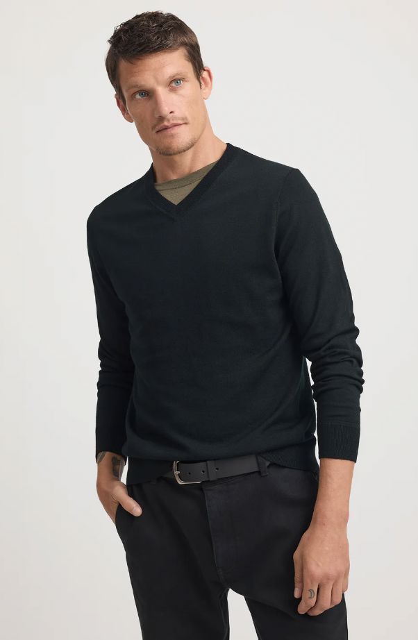 TOORALLIE FINE MERINO V NECK JUMPER WOOLSTATION - CLOTHING TOORALLIE BLACK L 