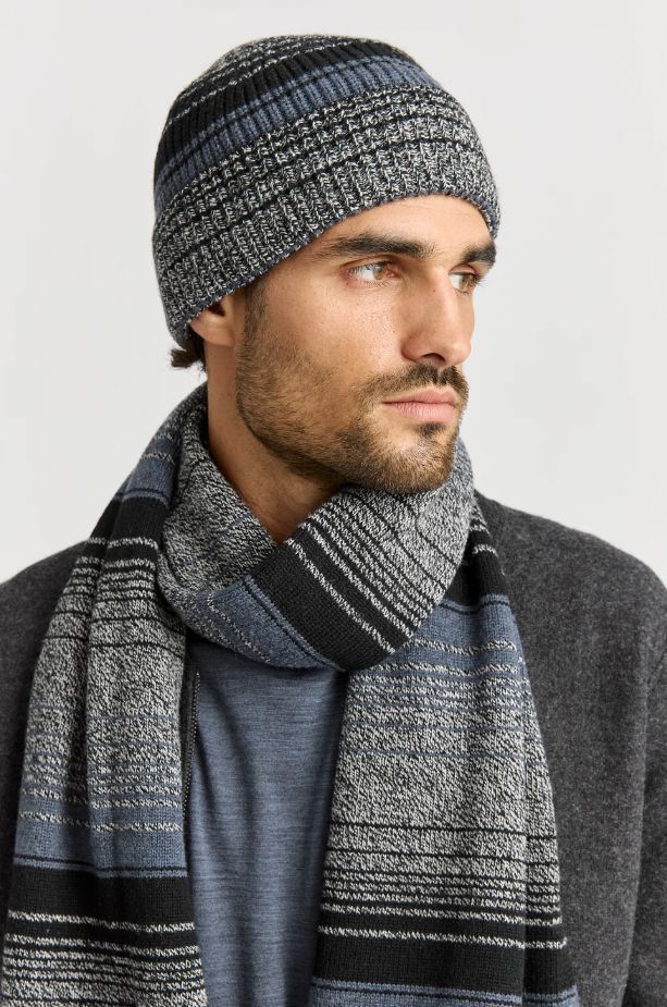 TOORALLIE GRADIENT STRIPE BEANIE WOOLSTATION - ACCESSORIES TOORALLIE BLUE SLATE 