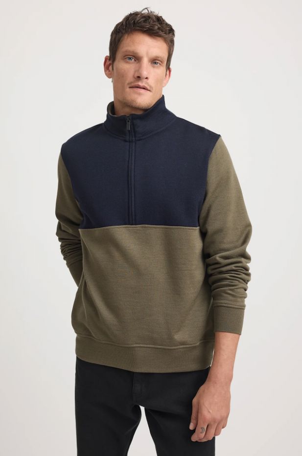 TOORALLIE LOUNGE BLOCK ZIP SWEATER WOOLSTATION - CLOTHING TOORALLIE KHAKI L 