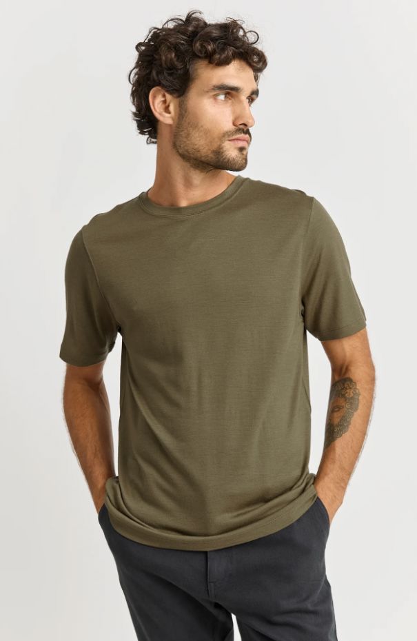 TOORALLIE MERINO CREW T-SHIRT WOOLSTATION - CLOTHING TOORALLIE KHAKI L 