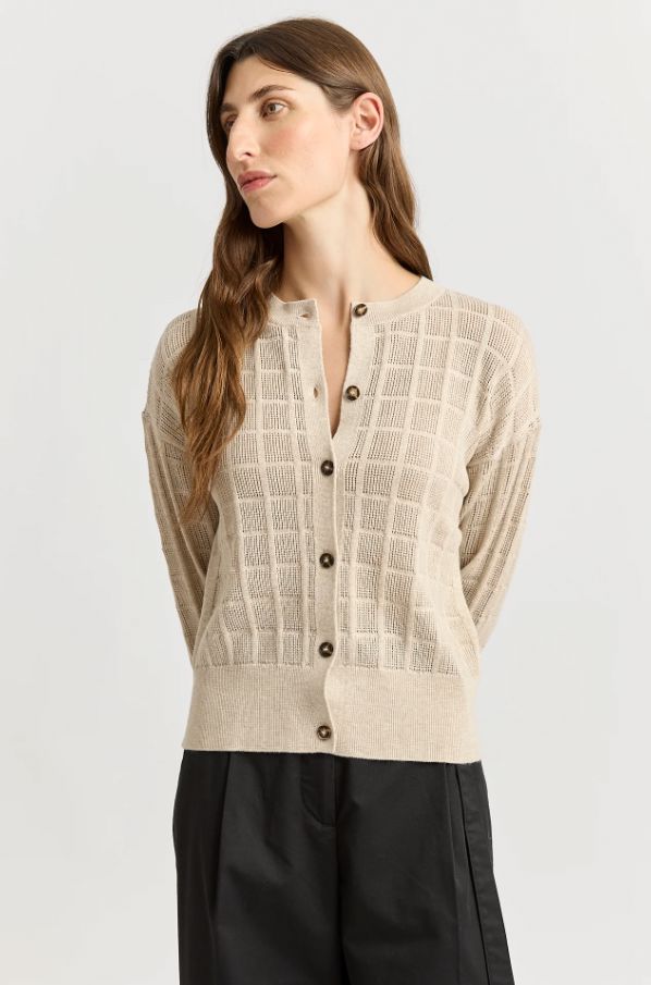 Beige Open Stitch Cardigan TOORALLIE OPEN STITCH CARDIGAN