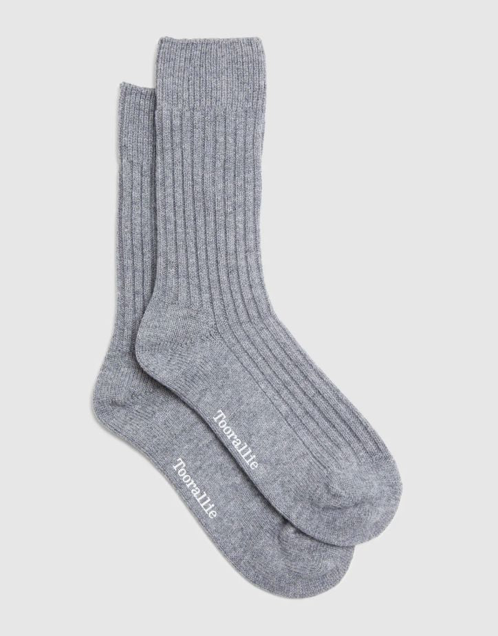 TOORALLIE RIBBED MERINO SOCKS WOOLSTATION - ACCESSORIES TOORALLIE GREY L/XL 