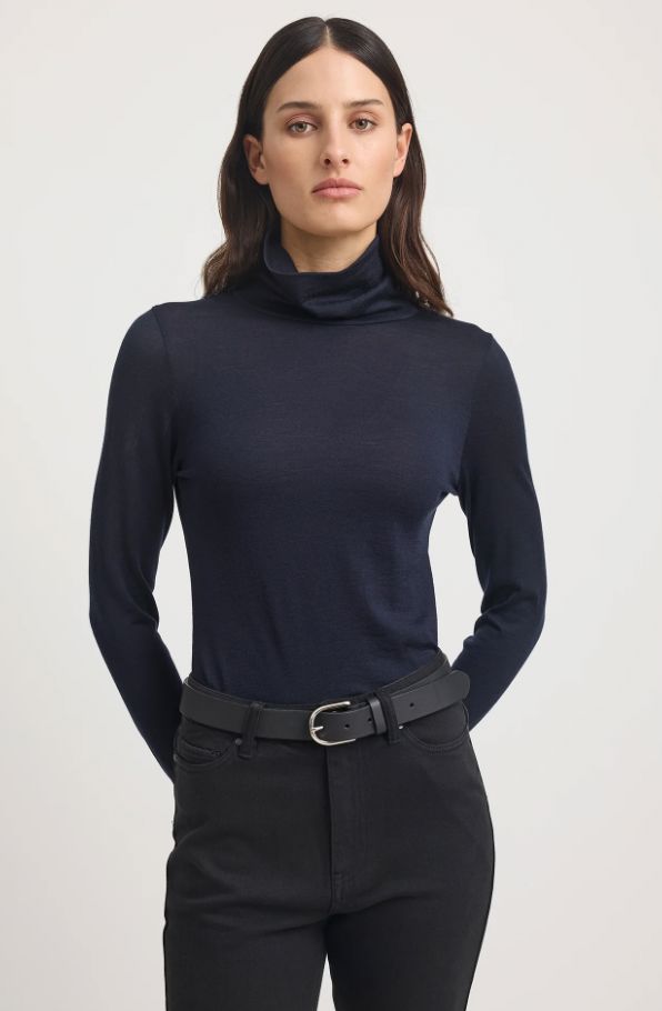 TOORALLIE TURTLE NECK MERINO TEE WOOLSTATION - CLOTHING TOORALLIE FRENCH NAVY 10 