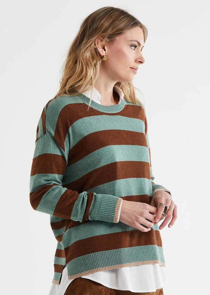 ZAKET & PLOVER BLOCK STRIPE CREW JUMPER WOOLSTATION - CLOTHING ZAKET AND PLOVER 