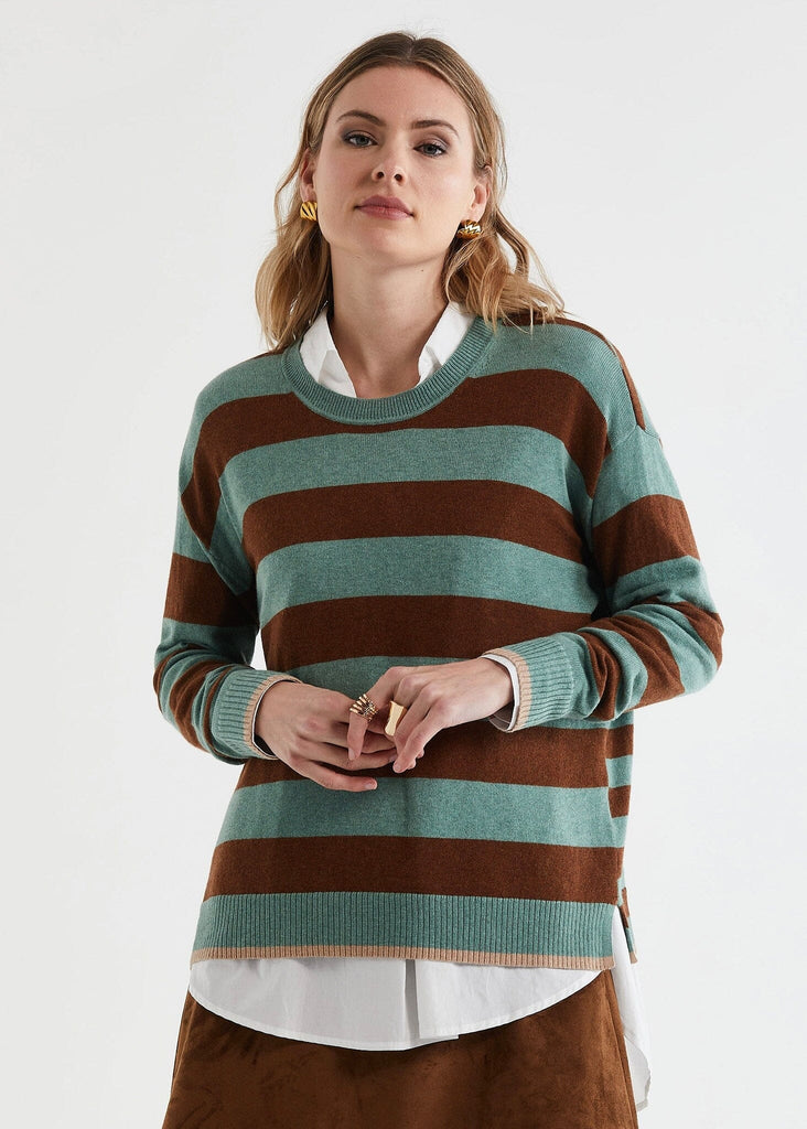 ZAKET & PLOVER BLOCK STRIPE CREW JUMPER WOOLSTATION - CLOTHING ZAKET AND PLOVER 