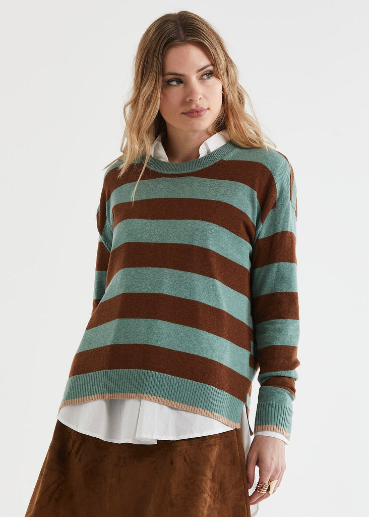 ZAKET & PLOVER BLOCK STRIPE CREW JUMPER WOOLSTATION - CLOTHING ZAKET AND PLOVER 