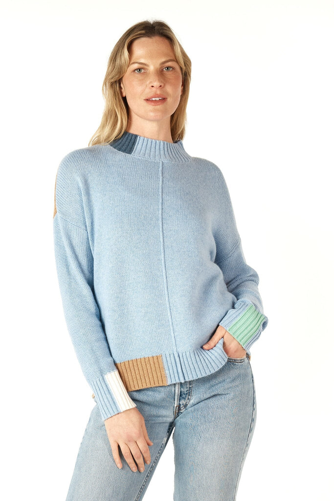 ZAKET & PLOVER COLOUR BLOCK TRIM JUMPER WOOLSTATION - CLOTHING ZAKET AND PLOVER L MIST 