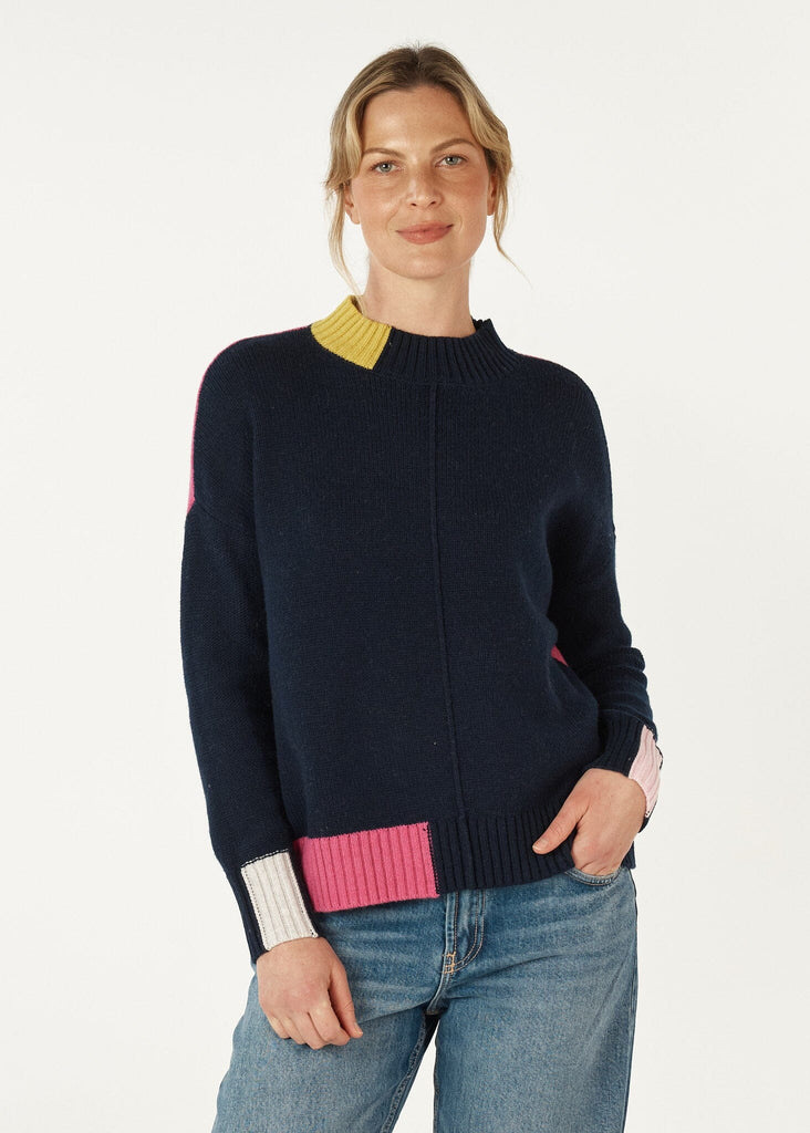 ZAKET & PLOVER COLOUR BLOCK TRIM JUMPER WOOLSTATION - CLOTHING ZAKET AND PLOVER L NAVY 