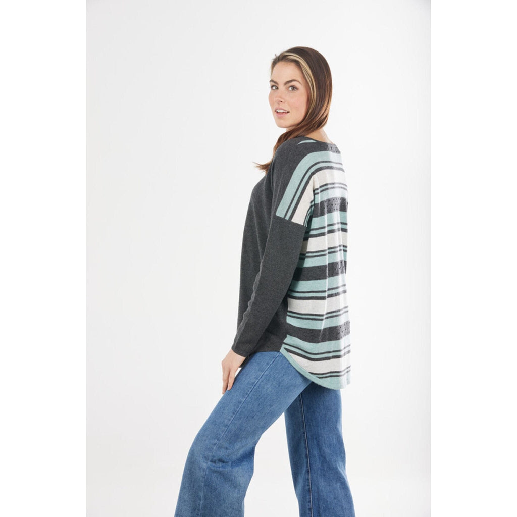 BRIDGE AND LORD STRIPED CURVED HEM V PULLOVER WOOLSTATION - CLOTHING BRIDGE AND LORD 