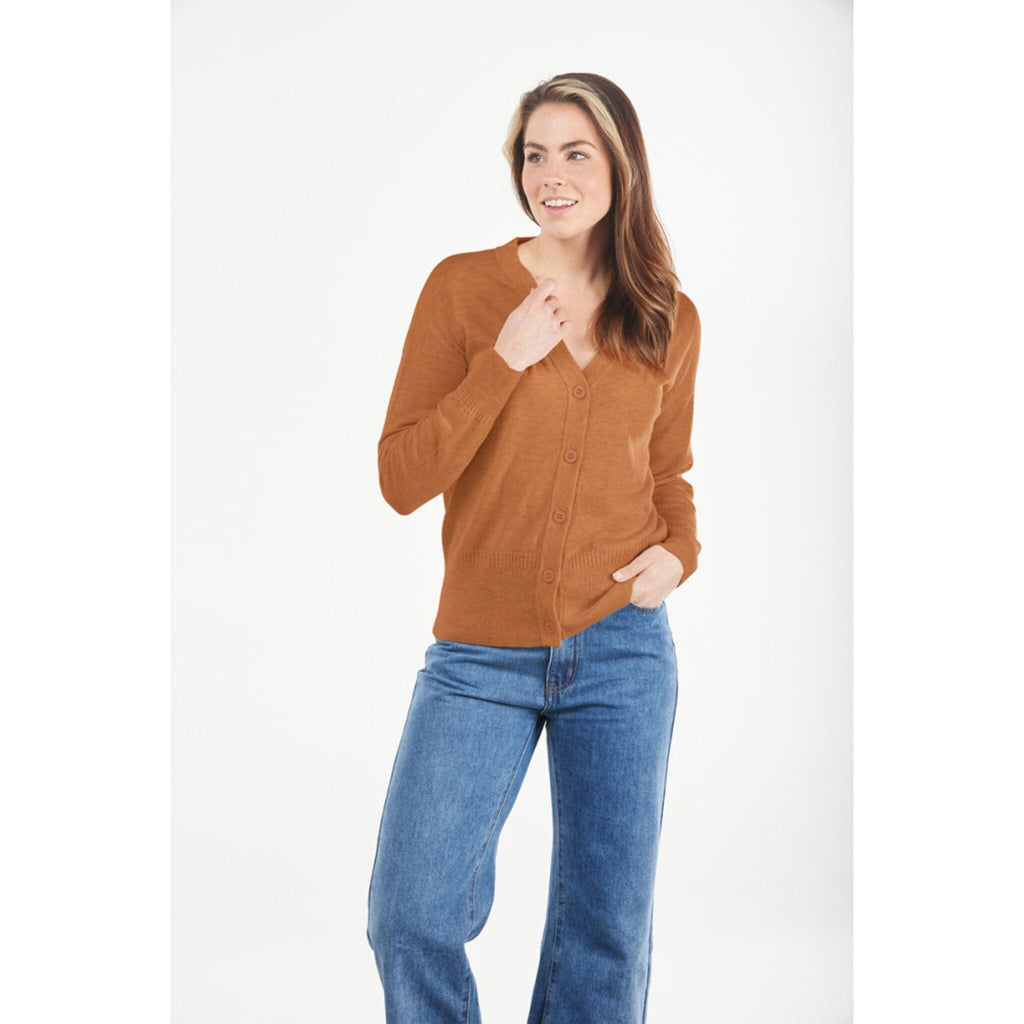 BRIDGE AND LORD V NECK CARDIGAN RIB DETAIL WOOLSTATION - CLOTHING BRIDGE AND LORD L RUST 