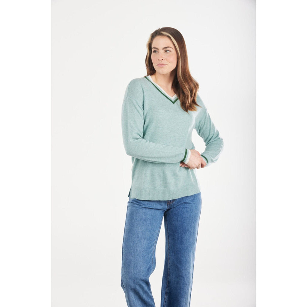 BRIDGE AND LORD V NECK PULLOVER WITH STRIPES WOOLSTATION - CLOTHING BRIDGE AND LORD 