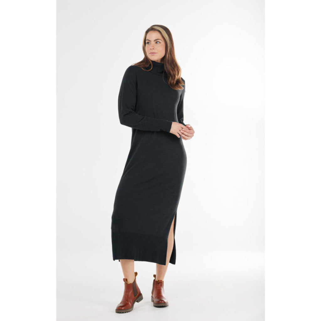 BRIDGE & LORD LONGLINE ROLL NECK DRESS WOOLSTATION - CLOTHING BRIDGE AND LORD L BLACK 