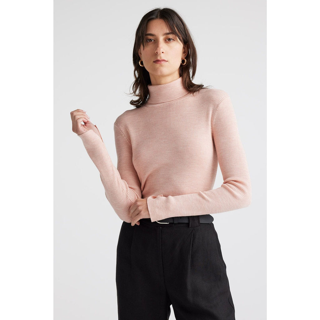 TOORALLIE FINE RIB TURTLENECK WOOLSTATION - CLOTHING TOORALLIE 10 QUARTZ PINK 